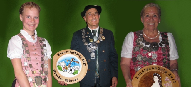 Foto Jugendkönigin Carolin Stadler, Gauauflagekönig Günther Wörner und Schützenkönigin Rosemarie Hödl